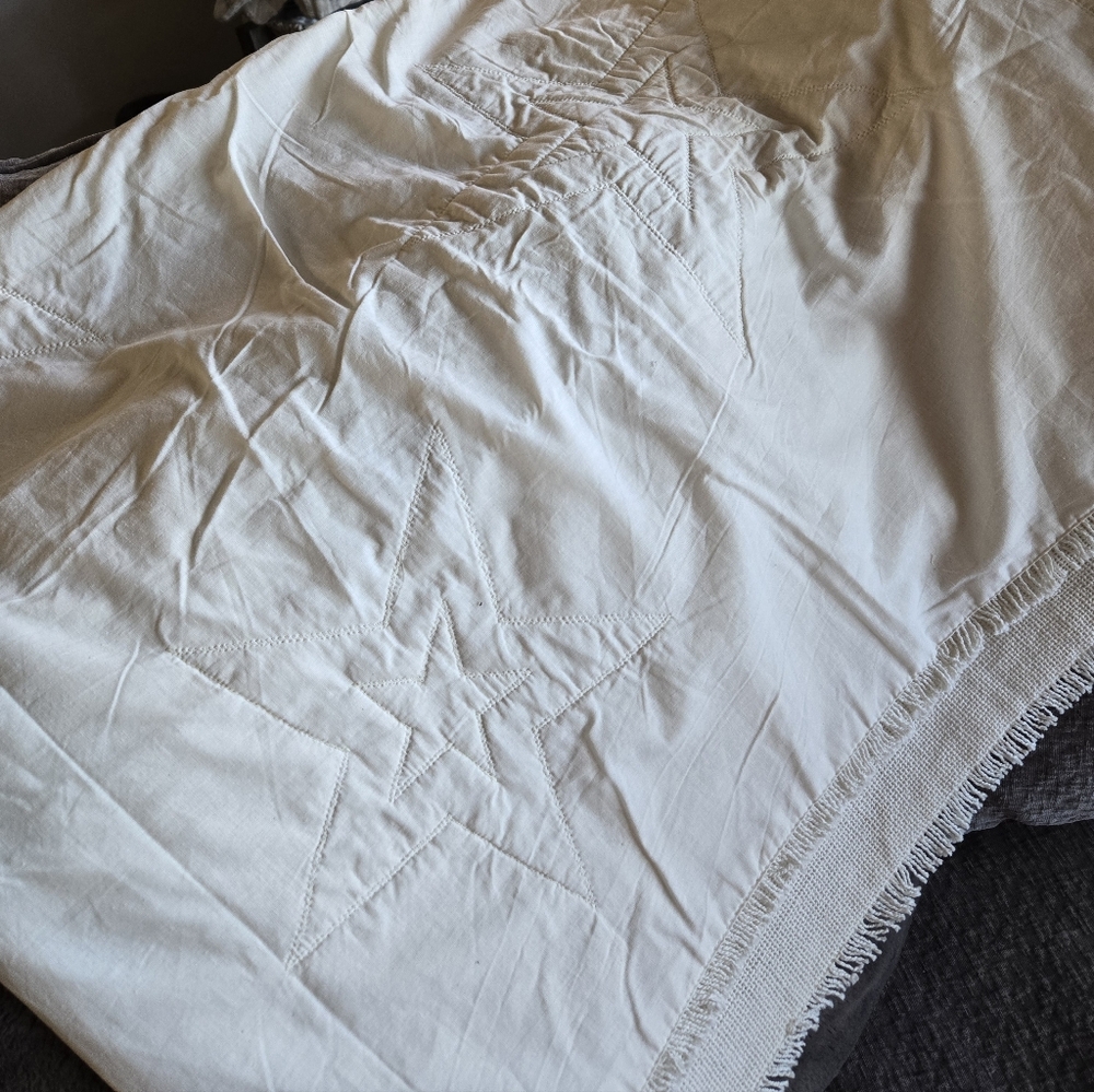 Burlap Antique White Star Woven throw - Picture 5 of 6